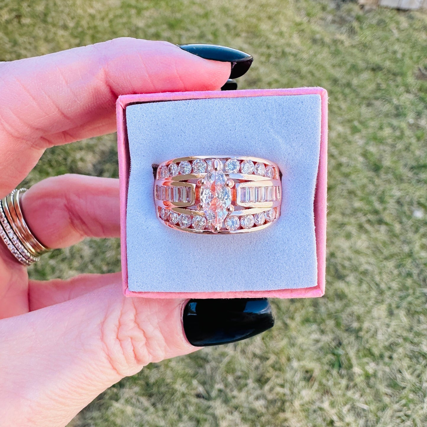 Victoria Marquise Cut Stacked Ring-Champagne Gold