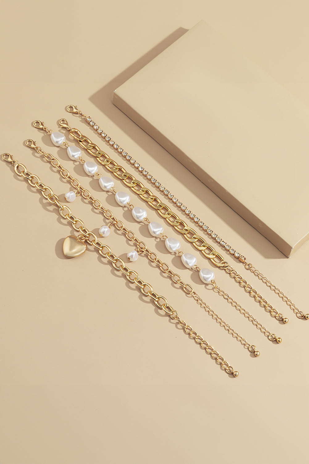 5 Piece Heart Gold Bracelet Set