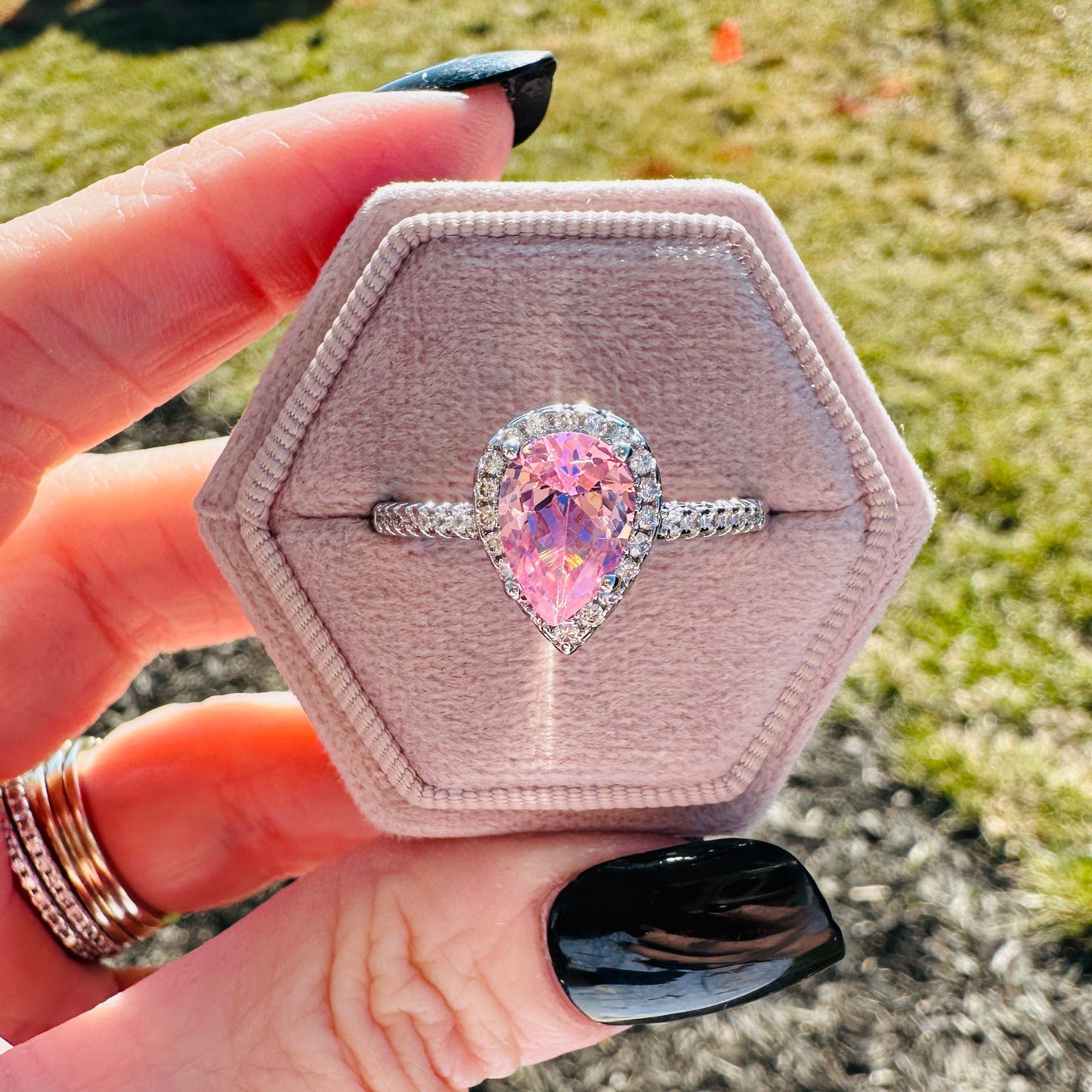 Francesca Pear Stone Ring-Pink