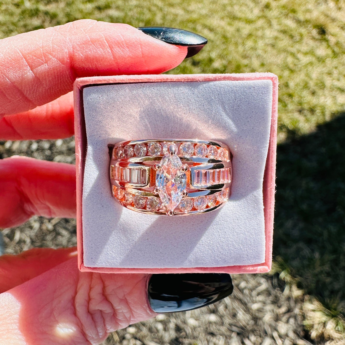 Victoria Marquise Cut Stacked Ring-Champagne Gold