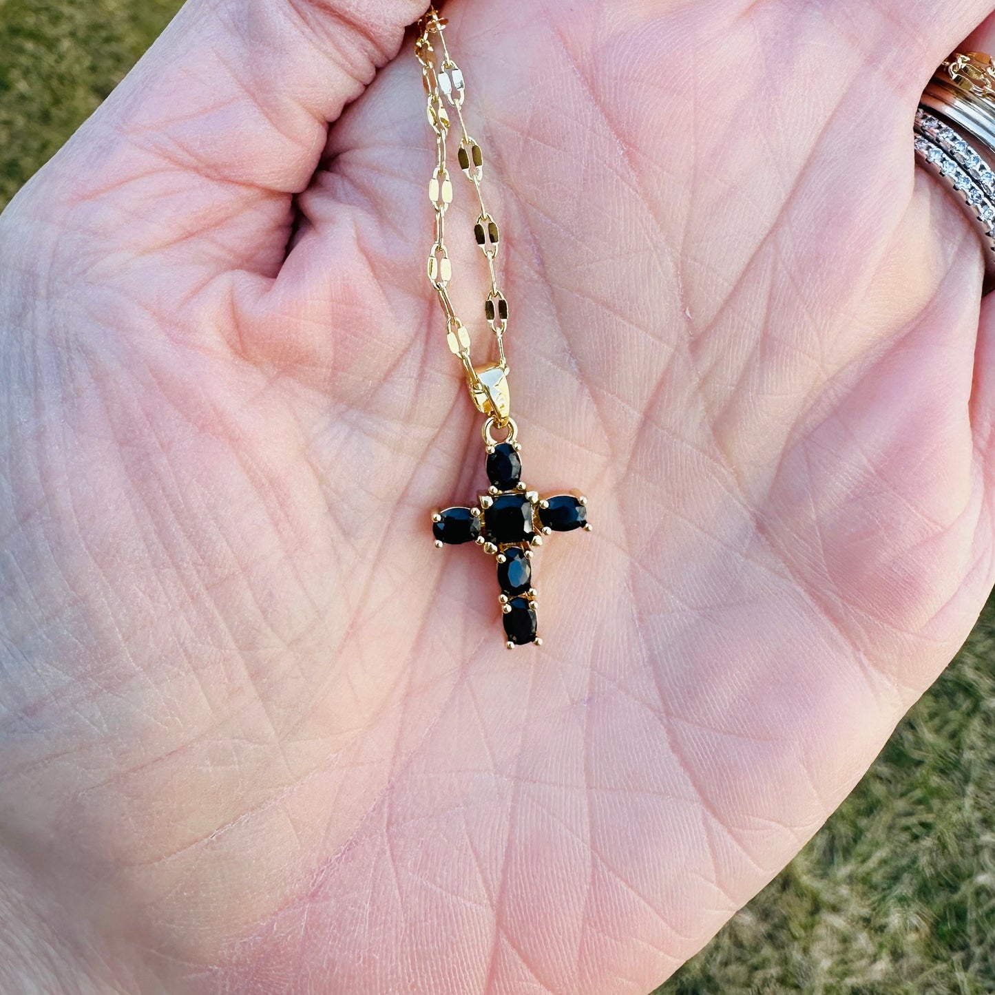 Onyx Cross Pendant Necklace- 18”