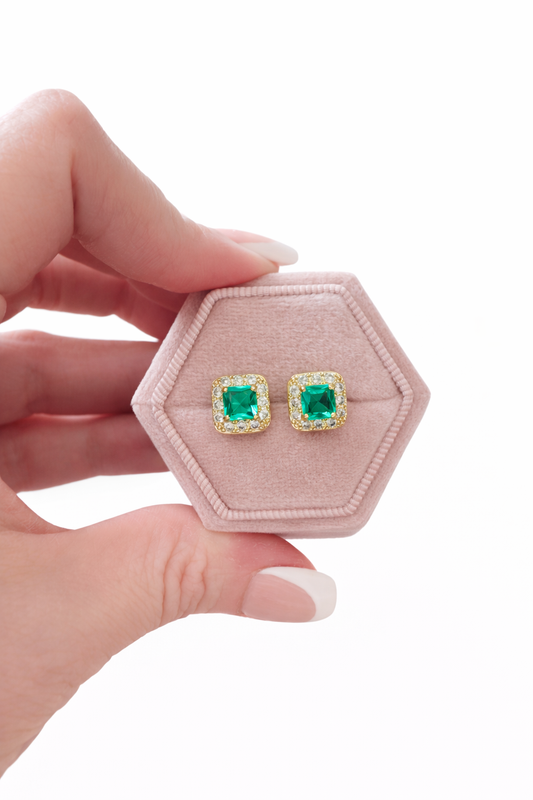 Olivia Emerald Halo Earrings in Light Green