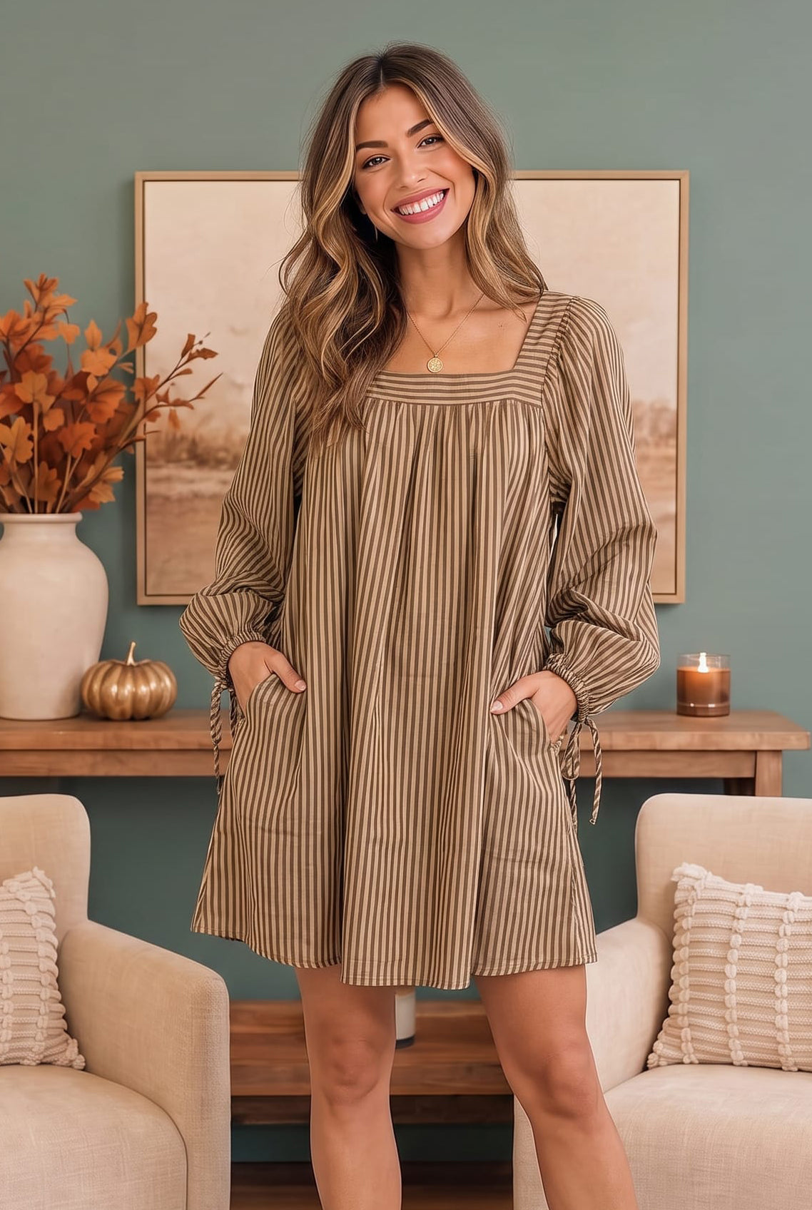 Just Darling Striped Square Neck Mini Dress