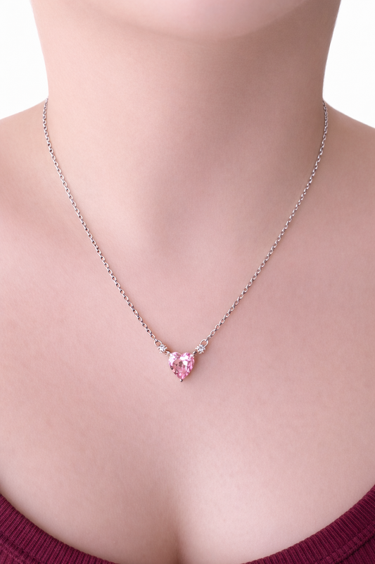 Charlotte Pink Crystal Heart Necklace- 18"