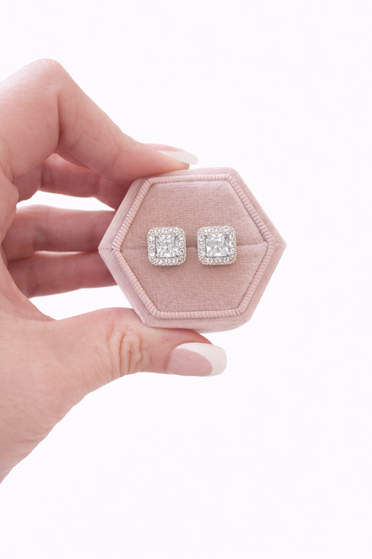 Olivia Emerald Halo Earrings in Crystal Clear