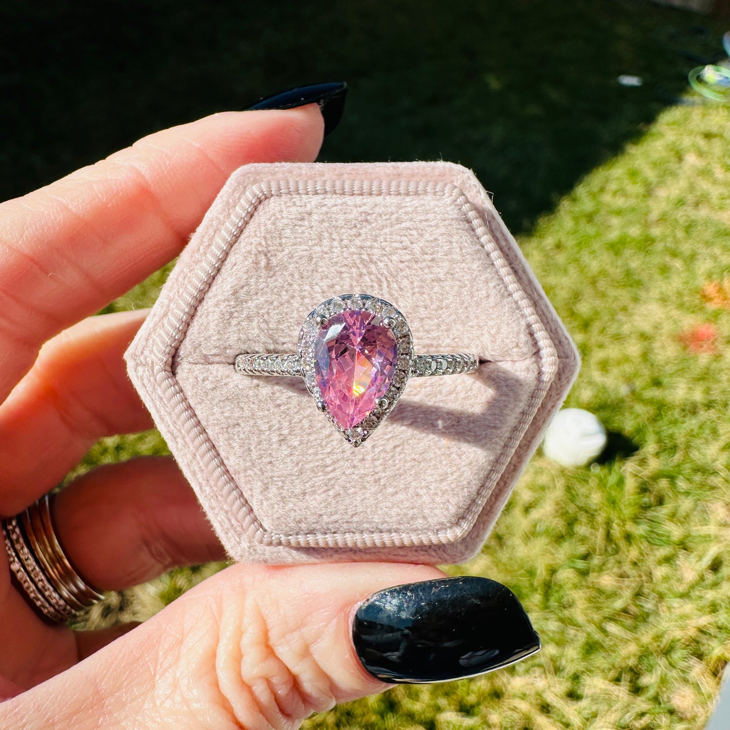 Francesca Pear Stone Ring-Pink