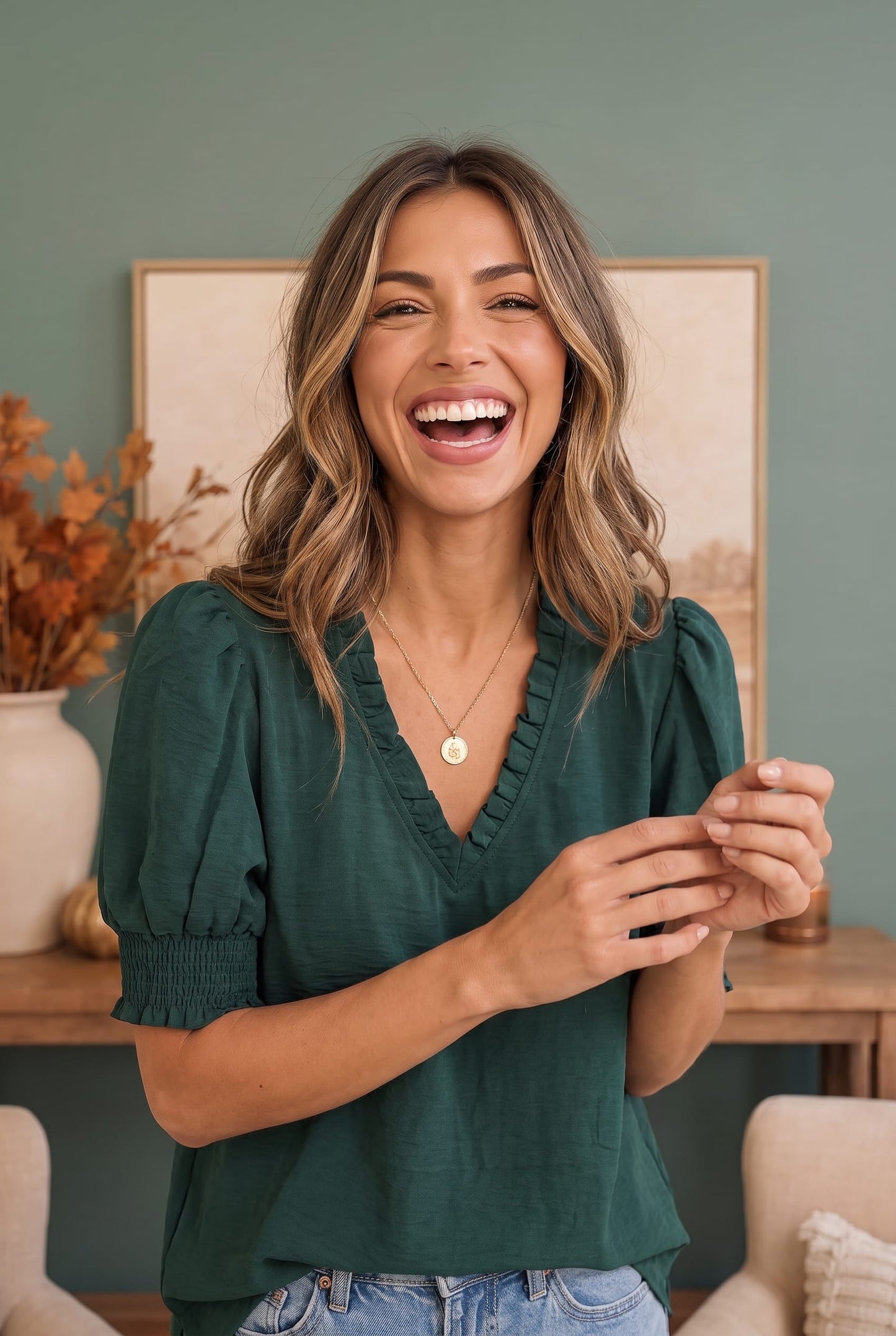 When We Met Ruffle V-Neck Puff Sleeve Top