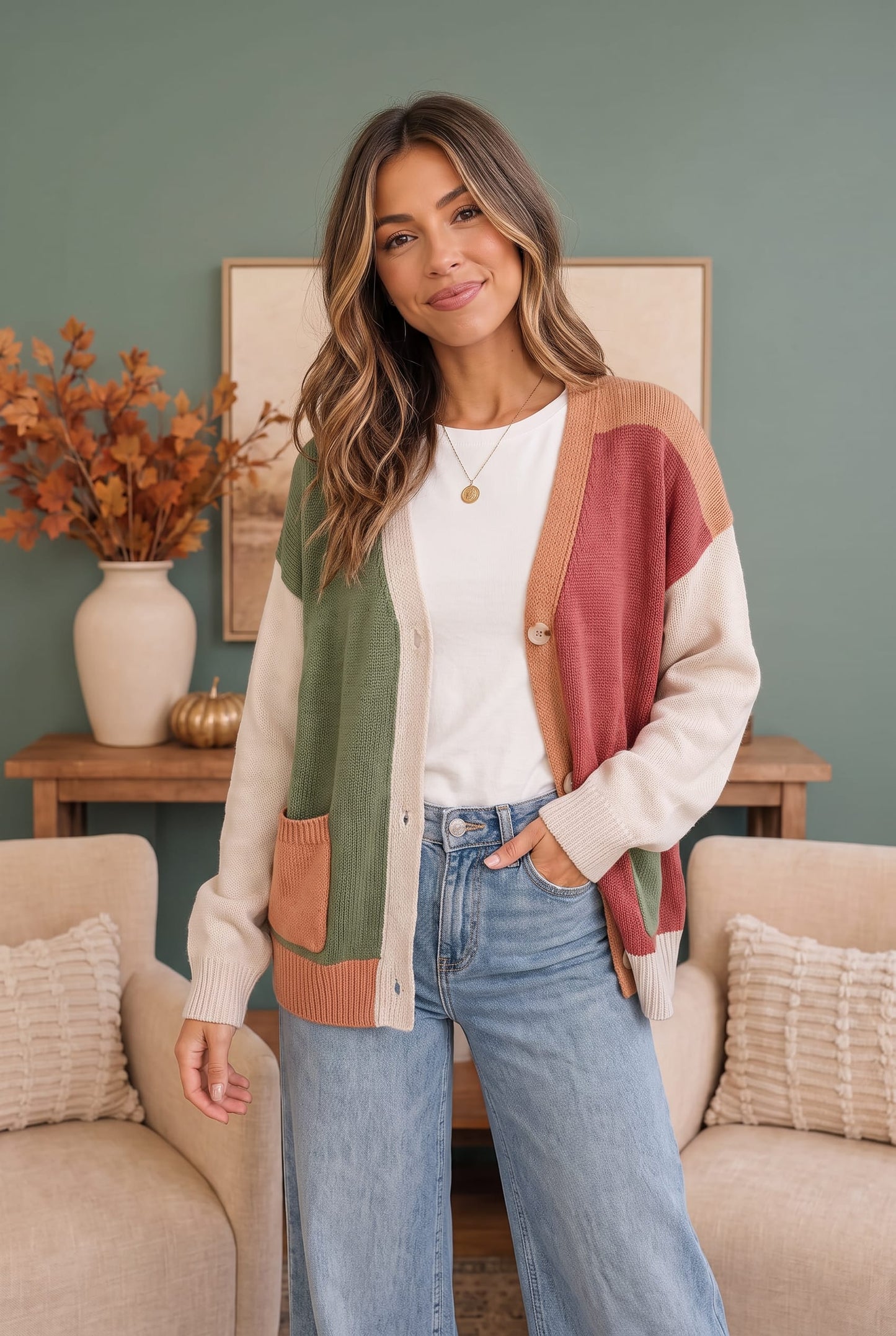 Natural Beauty Color Block Knit Cardigan