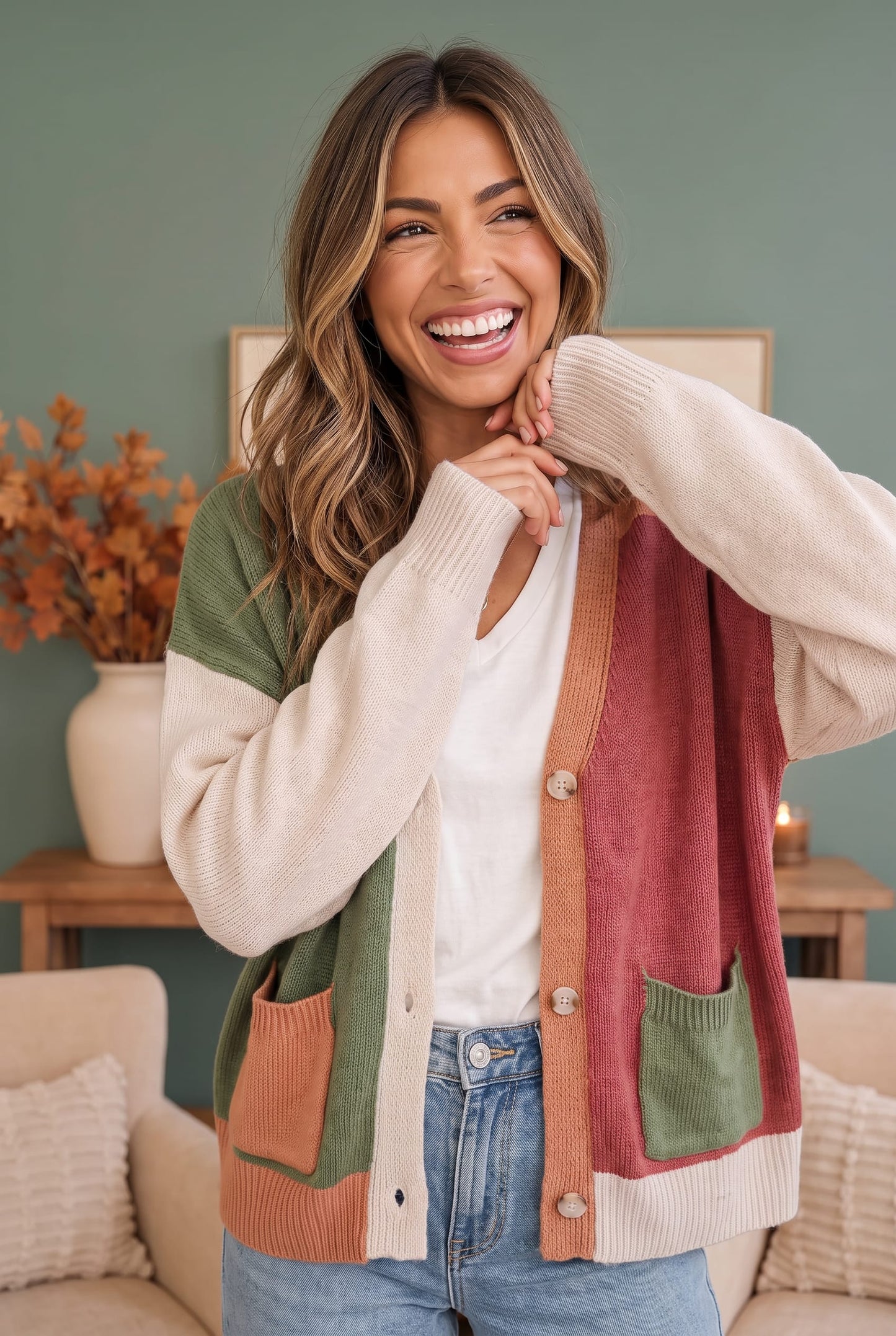 Natural Beauty Color Block Knit Cardigan