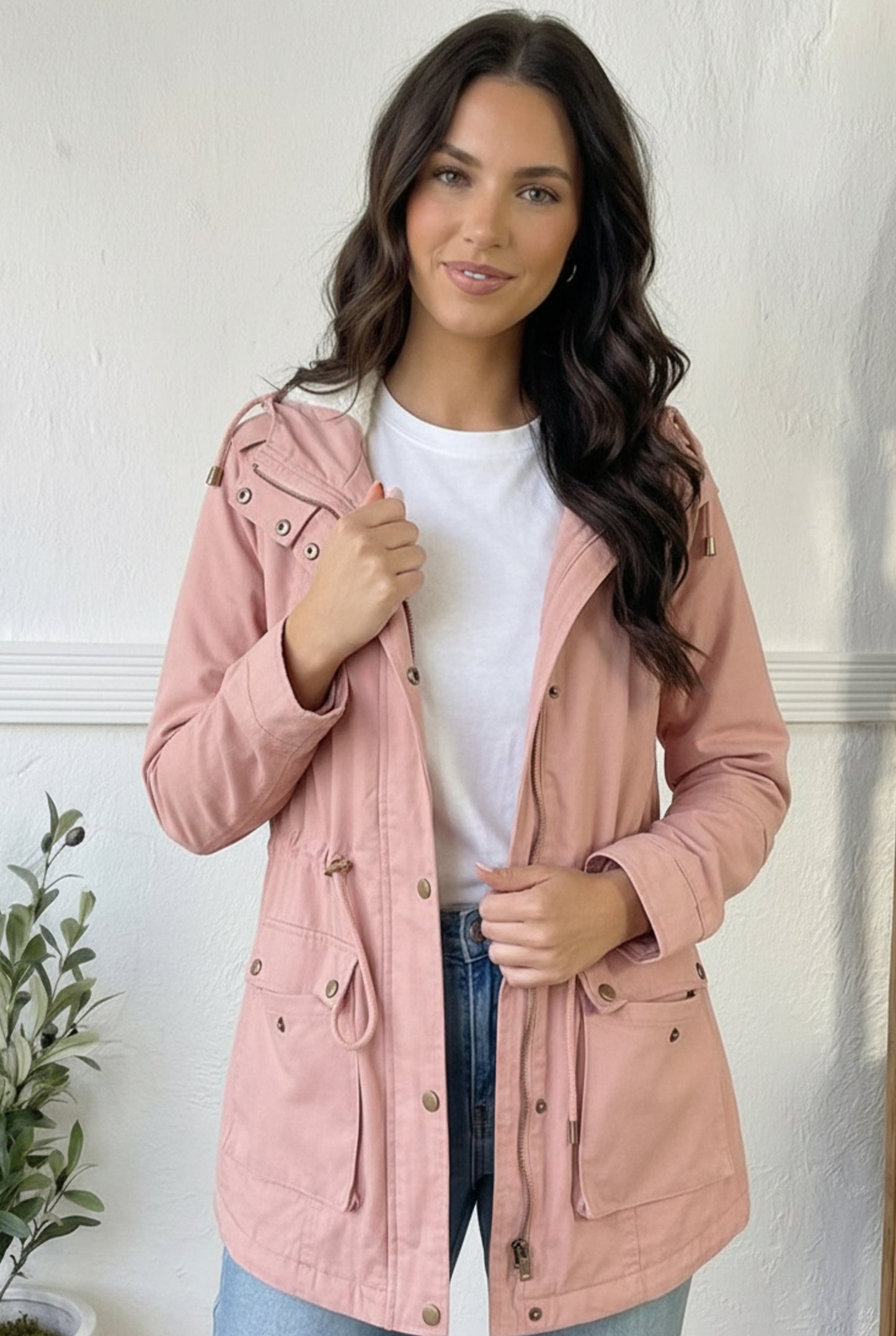 Blush & Go Utility Lined Snap Close Jacket