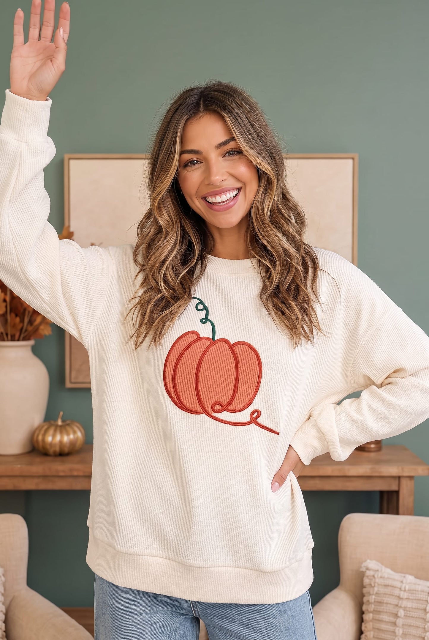 Pumpkin Patch Corded Sweatshirt