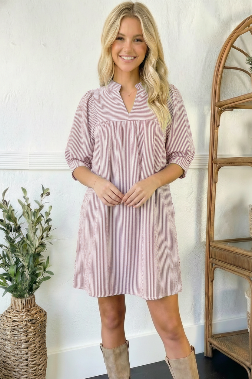 Sunday Stroll Pink Pin Stripe Dress
